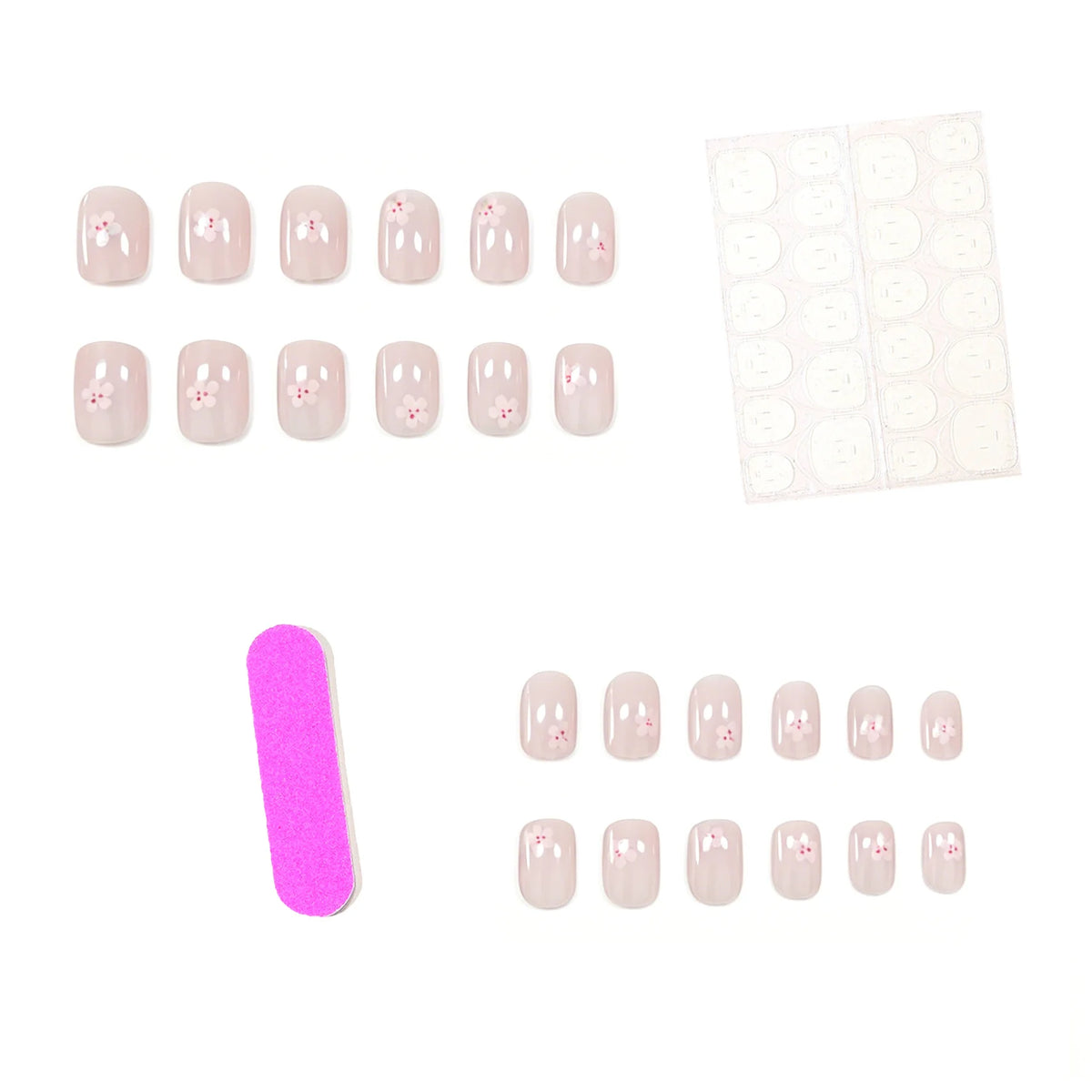 Press-On Nails Floral Design Long-Lasting 24 Pieces