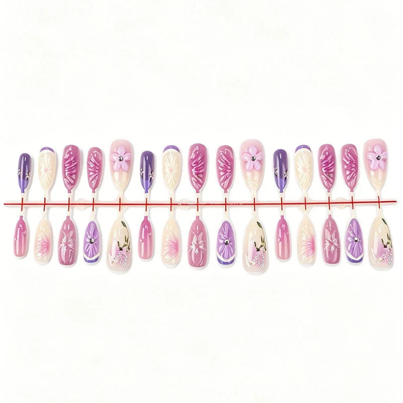 Press-On Nails Floral Design Long-Lasting Adhesive Washable & Reusable