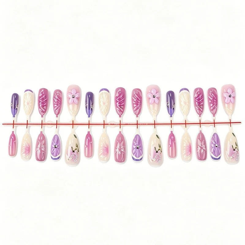 Press-On Nails Floral Design Long-Lasting Adhesive Washable & Reusable
