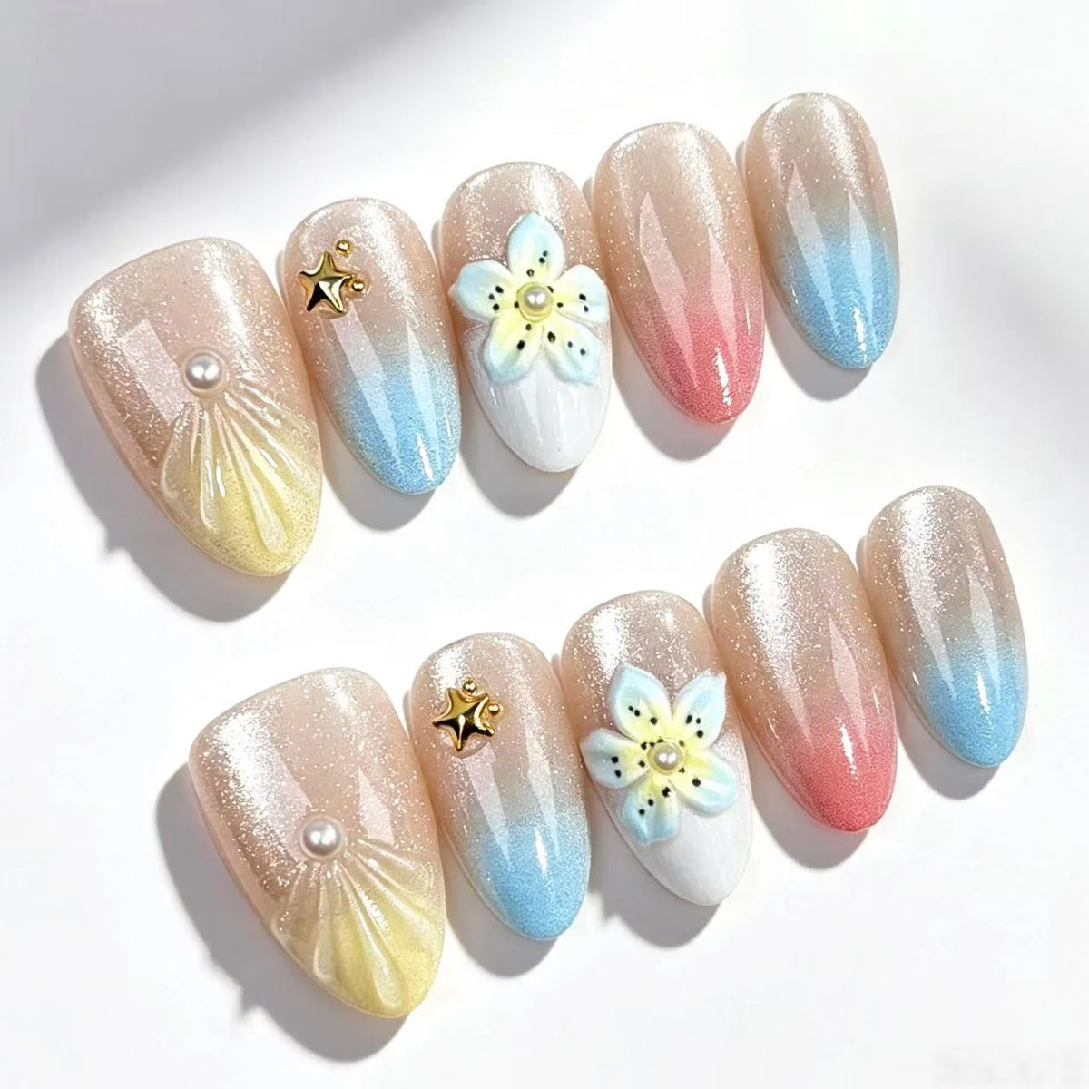 Press-On Nails Floral Design Long-Lasting Multiple Sizes