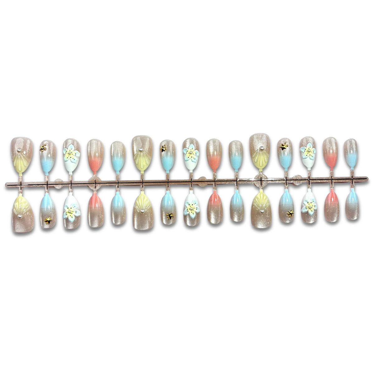 Press-On Nails Floral Design Long-Lasting Multiple Sizes