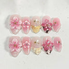 Press-On Nails Floral Design Multi-Size Long-Lasting Hold