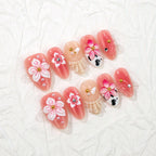 Press-On Nails Floral Design Multi-Size Long-Lasting Hold