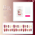 Press-On Nails Floral Design Pearls & Gold Easy Application