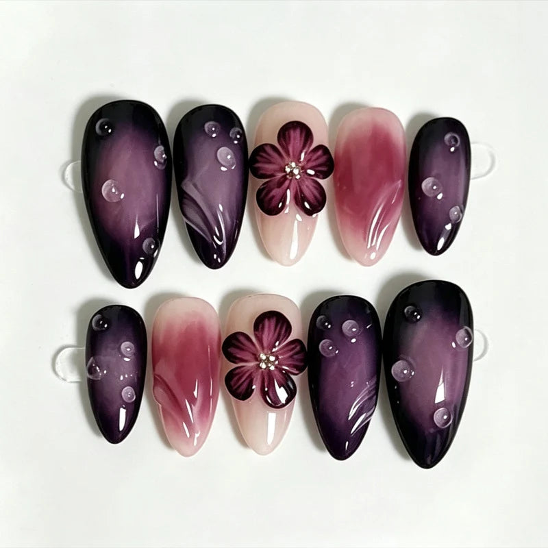Press-On Nails Floral Design Peel And Stick Durable Acrylic