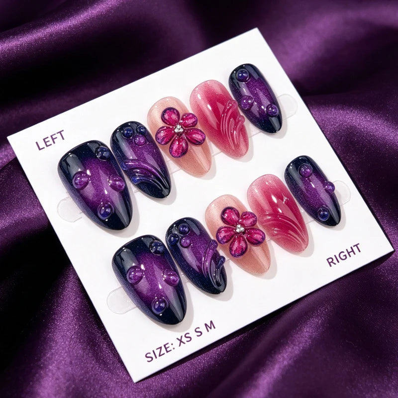 Press-On Nails Floral Design Peel And Stick Durable Acrylic