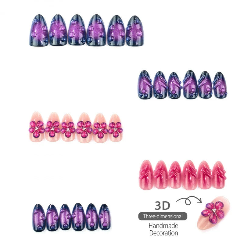 Press-On Nails Floral Design Peel And Stick Durable Acrylic