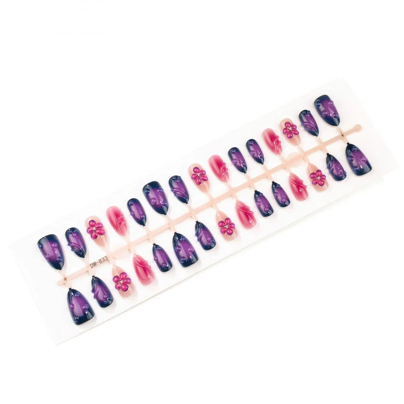 Press-On Nails Floral Design Peel And Stick Durable Acrylic