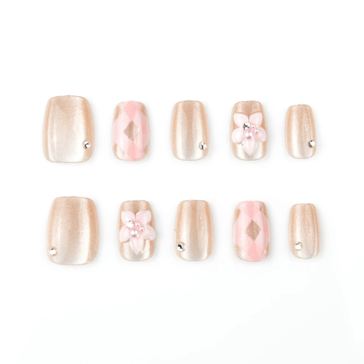 Press-On Nails Floral Design Peel-And-Stick & Reusable