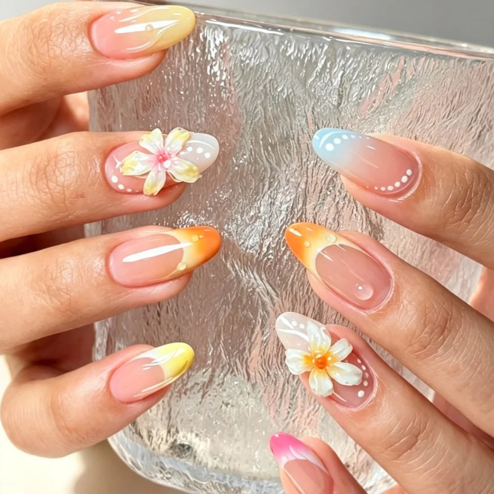 Press-On Nails Floral Design Peel & Stick Multiple Sizes