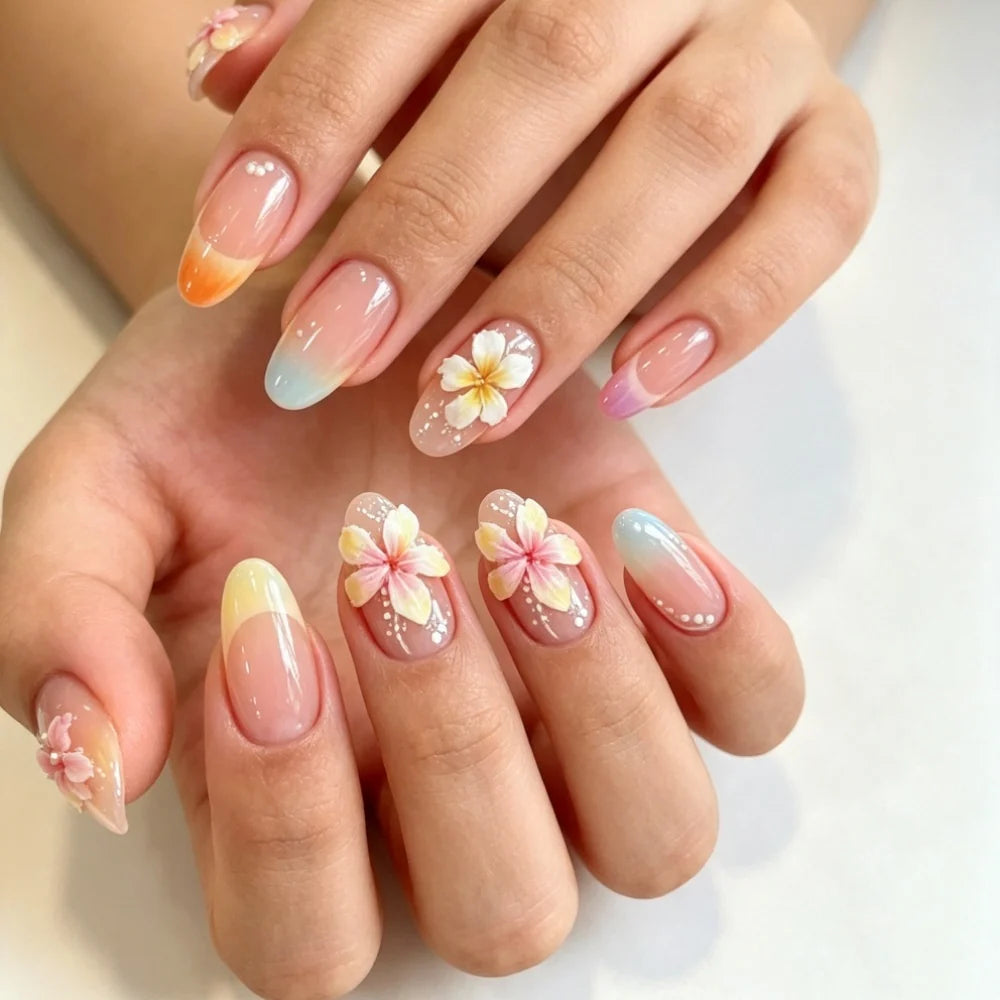 Press-On Nails Floral Design Peel & Stick Multiple Sizes