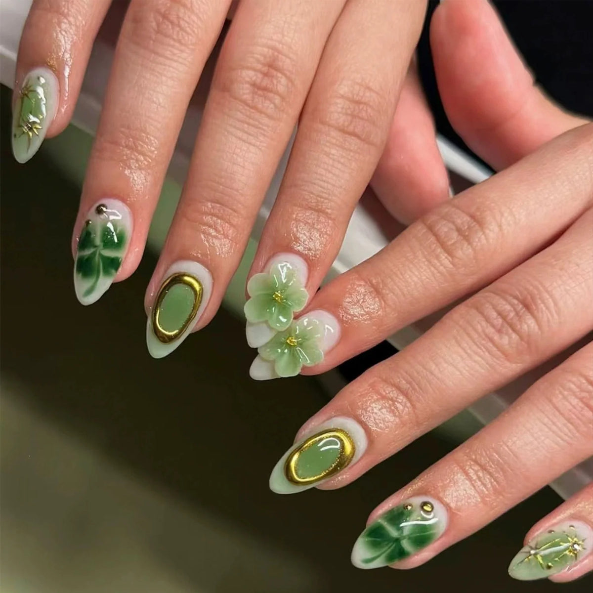 Press-On Nails Floral Design Peel & Stick Reusable