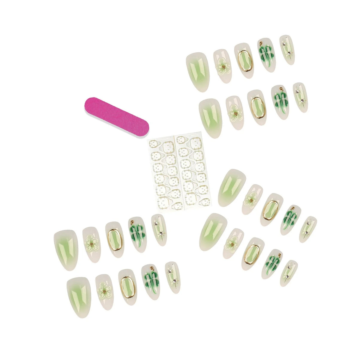 Press-On Nails Floral Design Peel & Stick Reusable