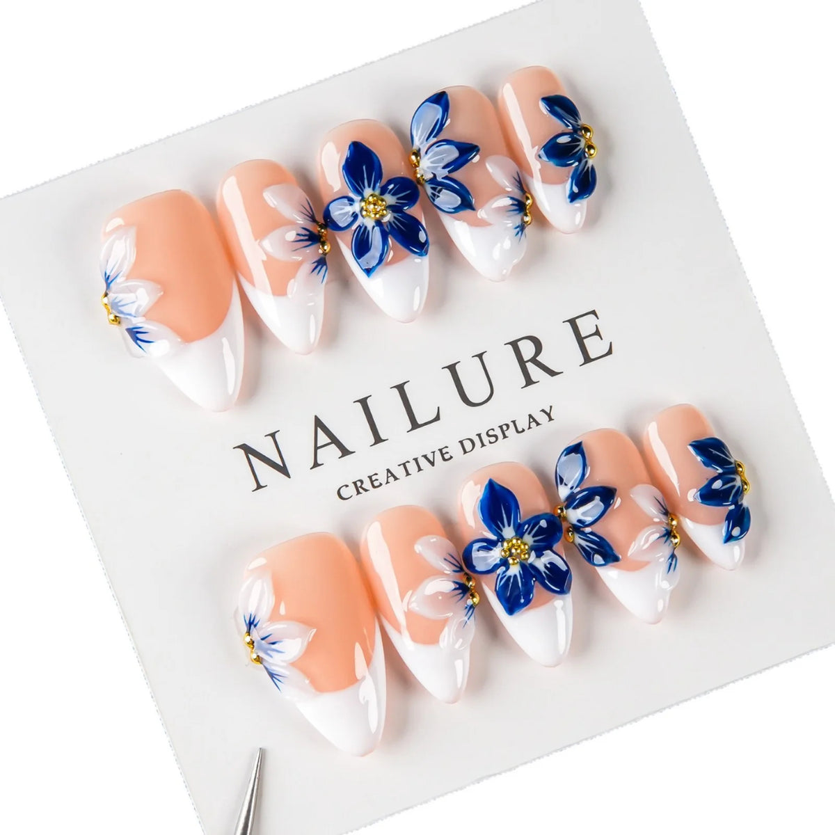 Press-On Nails Floral Design Pre-Applied Adhesive