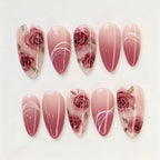 Press-On Nails Floral Design Pre-Applied Adhesive & Reusable