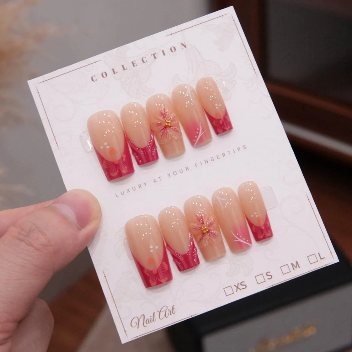 Press-On Nails Floral Design Ready Adhesive 24-Piece