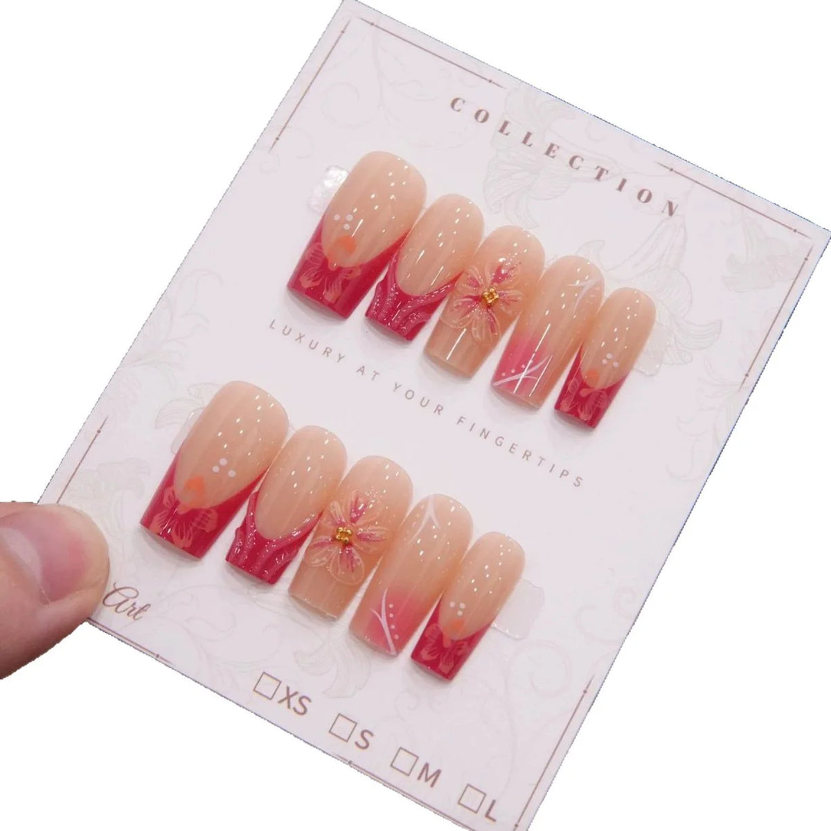 Press-On Nails Floral Design Ready Adhesive 24-Piece