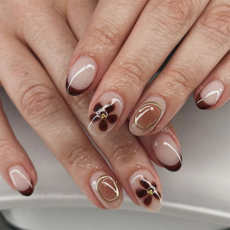 Press-On Nails Floral Design Reusable