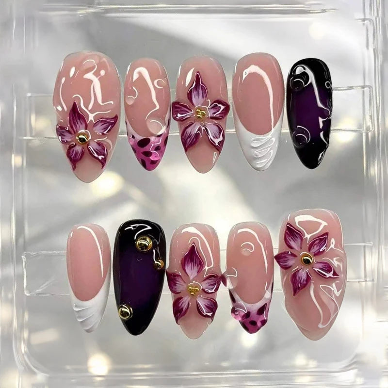 Press-On Nails Floral Design Reusable Adhesive Tabs
