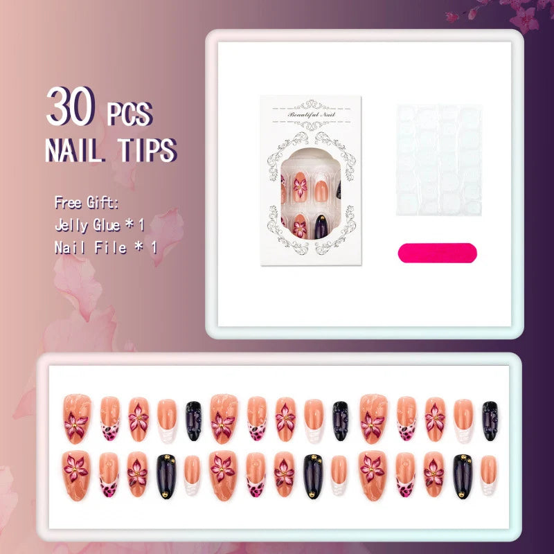 Press-On Nails Floral Design Reusable Adhesive Tabs