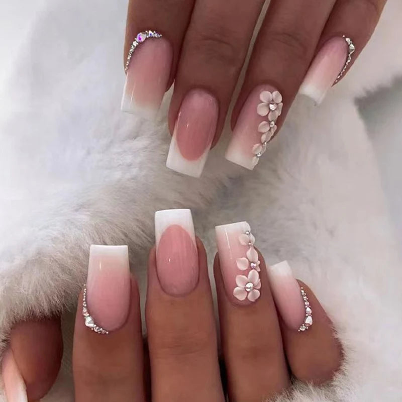 Press-On Nails Floral Design Reusable & Durable