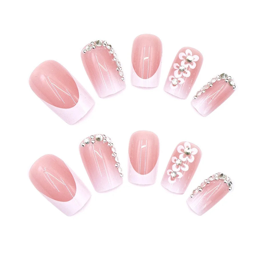 Press-On Nails Floral Design Reusable & Durable