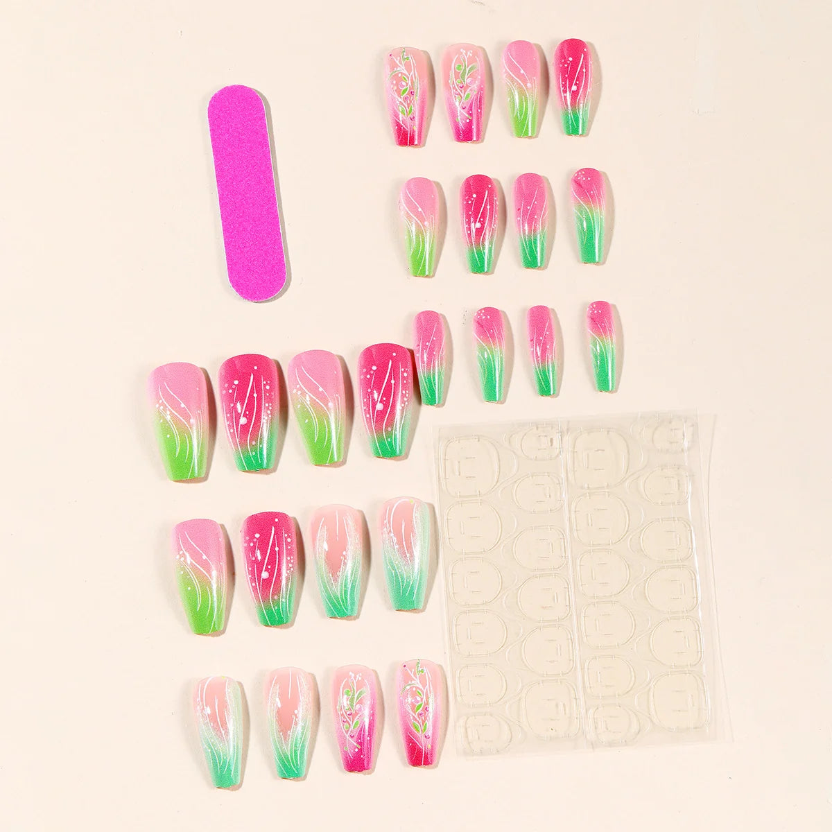 Press-On Nails Floral Design Reusable & Easy Application