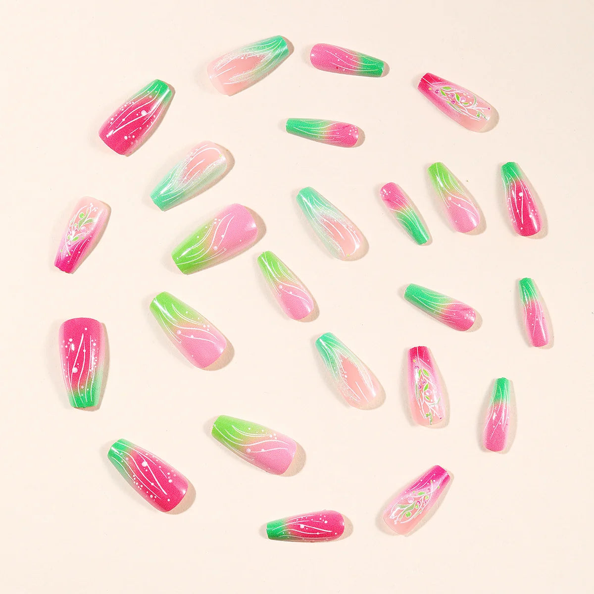 Press-On Nails Floral Design Reusable & Easy Application