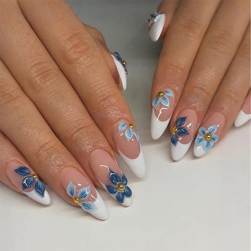 Press-On Nails Floral Design Reusable Easy Apply