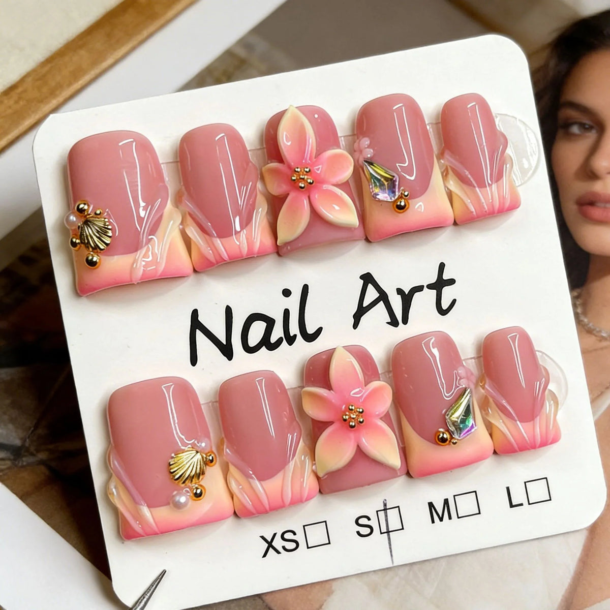 Press-On Nails Floral Design Reusable & Glue-Free