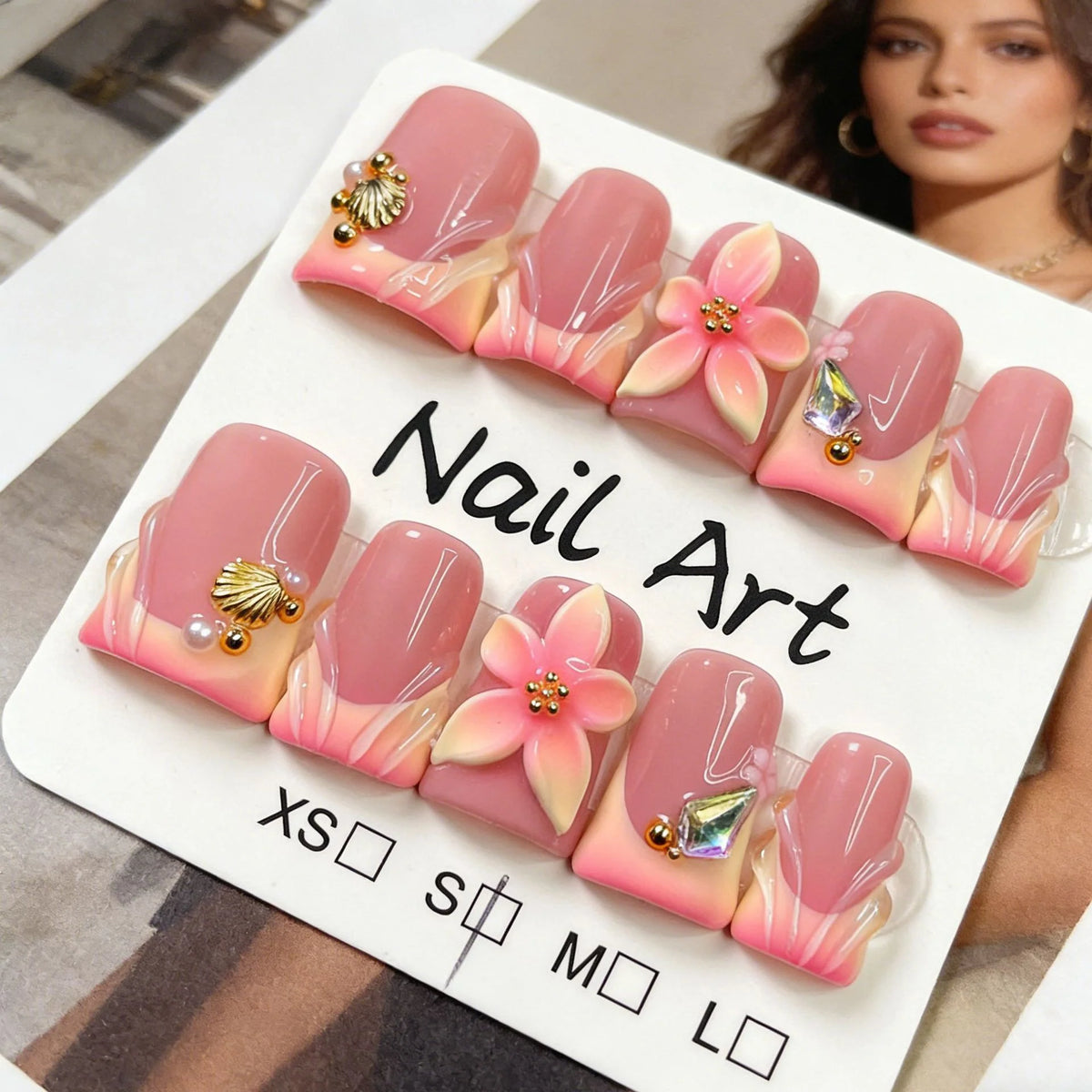 Press-On Nails Floral Design Reusable & Glue-Free