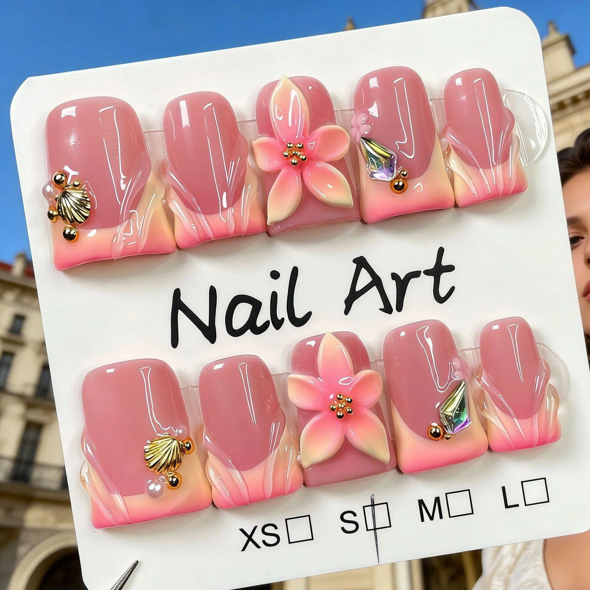 Press-On Nails Floral Design Reusable & Glue-Free