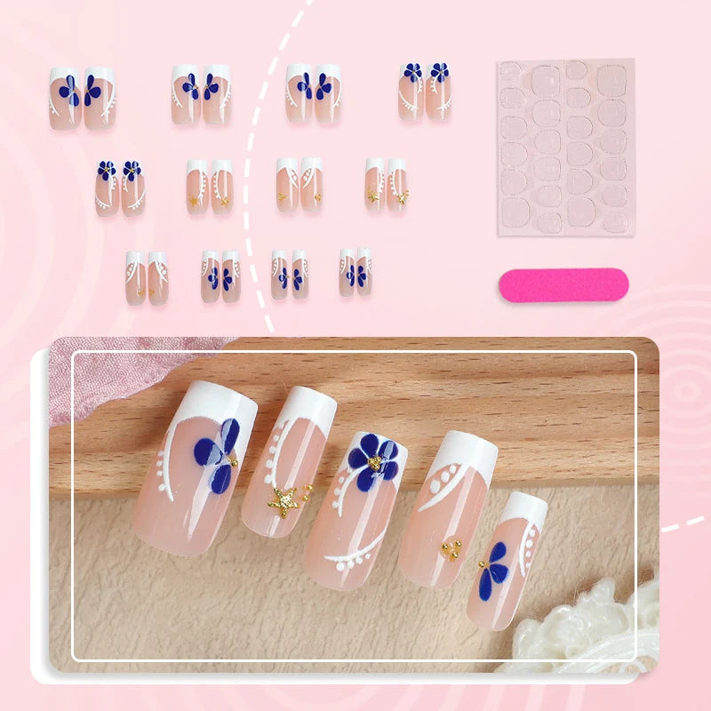Press-On Nails Floral Design Reusable & Non-Toxic