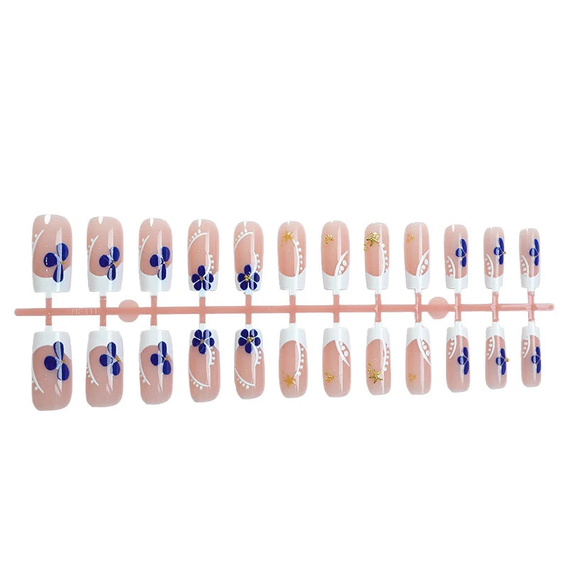 Press-On Nails Floral Design Reusable & Non-Toxic