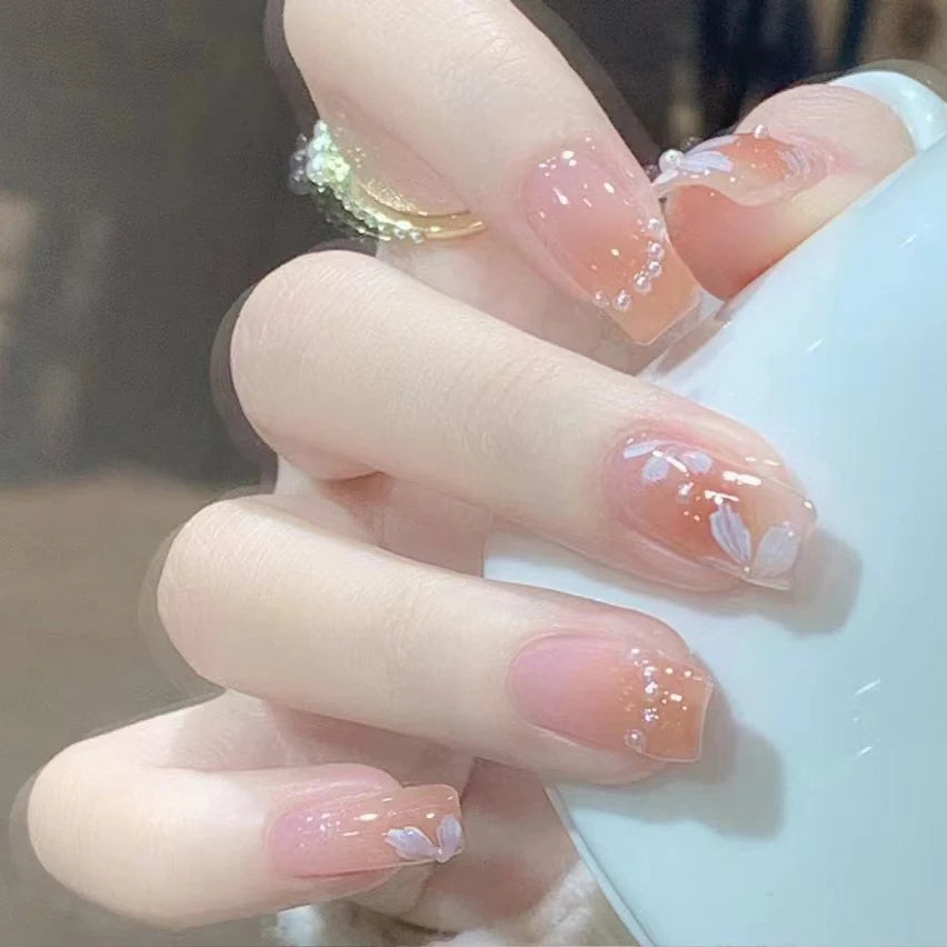 Press-On Nails Floral Design Reusable Peel-And-Stick