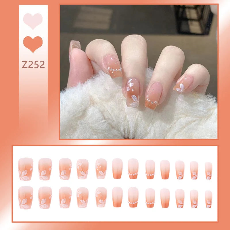 Press-On Nails Floral Design Reusable Peel-And-Stick