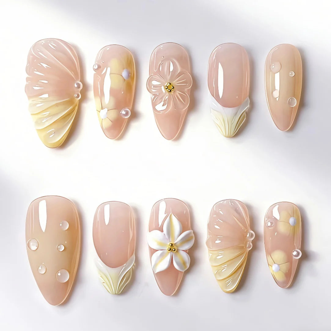 Press-On Nails Floral Design Salon-Quality Easy Apply