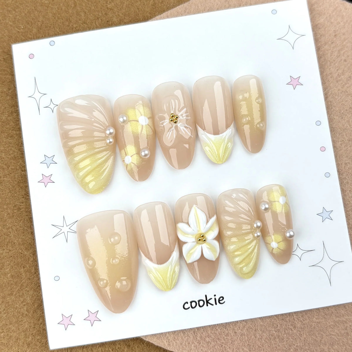 Press-On Nails Floral Design Salon-Quality Easy Apply