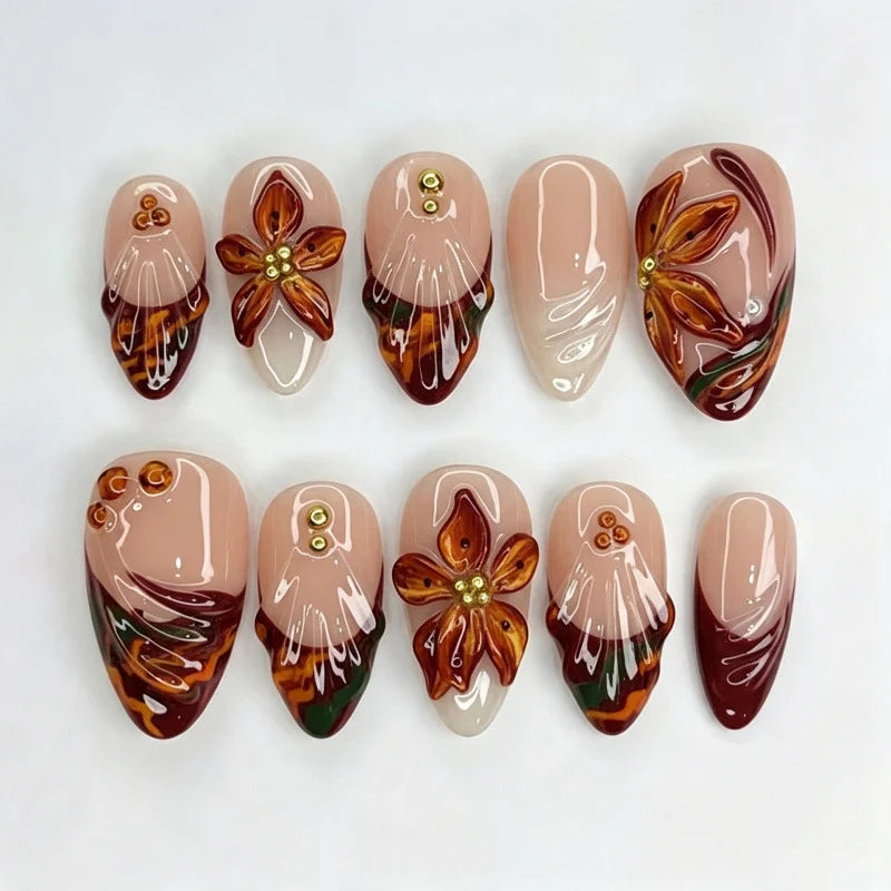 Press-On Nails Floral Design Salon-Quality Glossy
