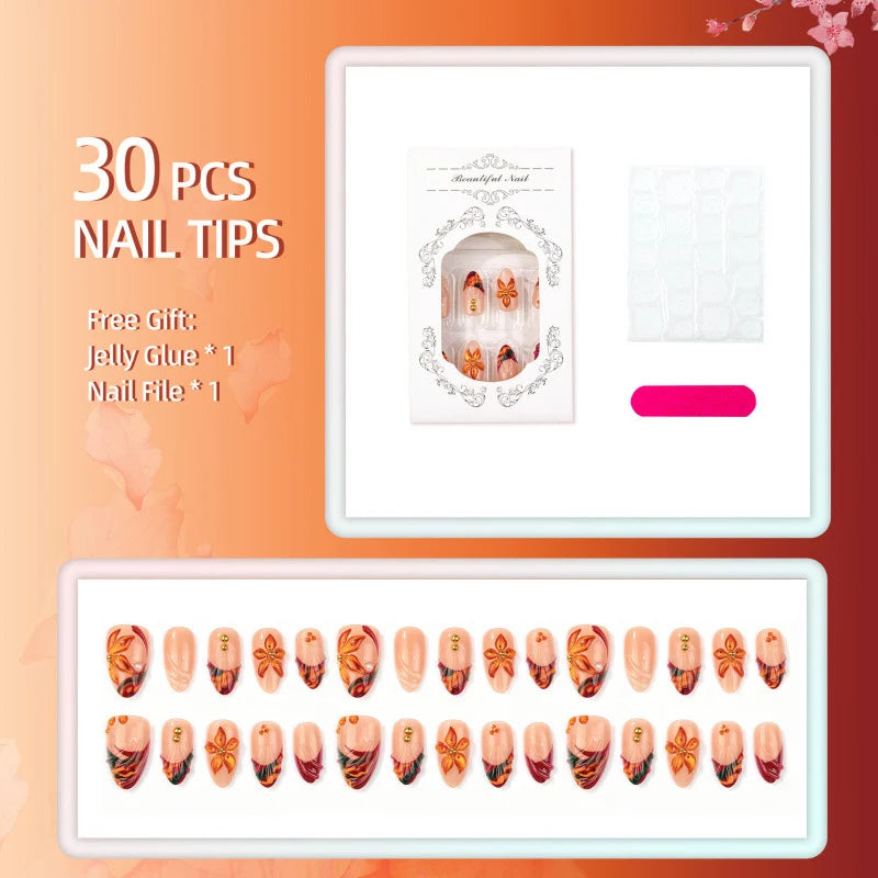 Press-On Nails Floral Design Salon-Quality Glossy