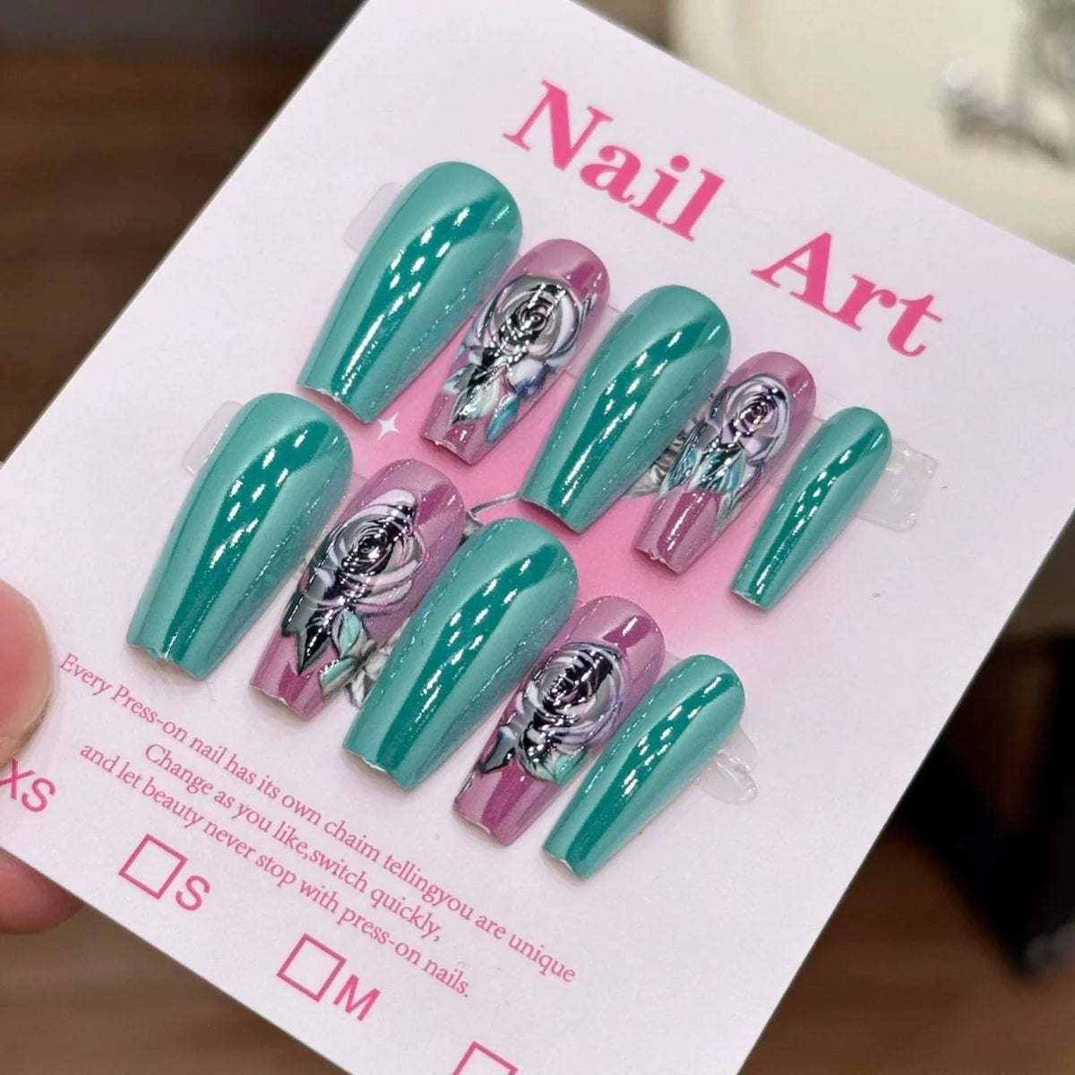 Press-On Nails Floral Design Salon-Quality Set of 24