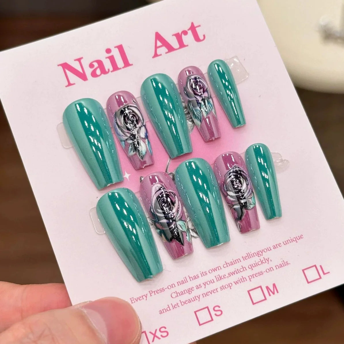 Press-On Nails Floral Design Salon-Quality Set of 24