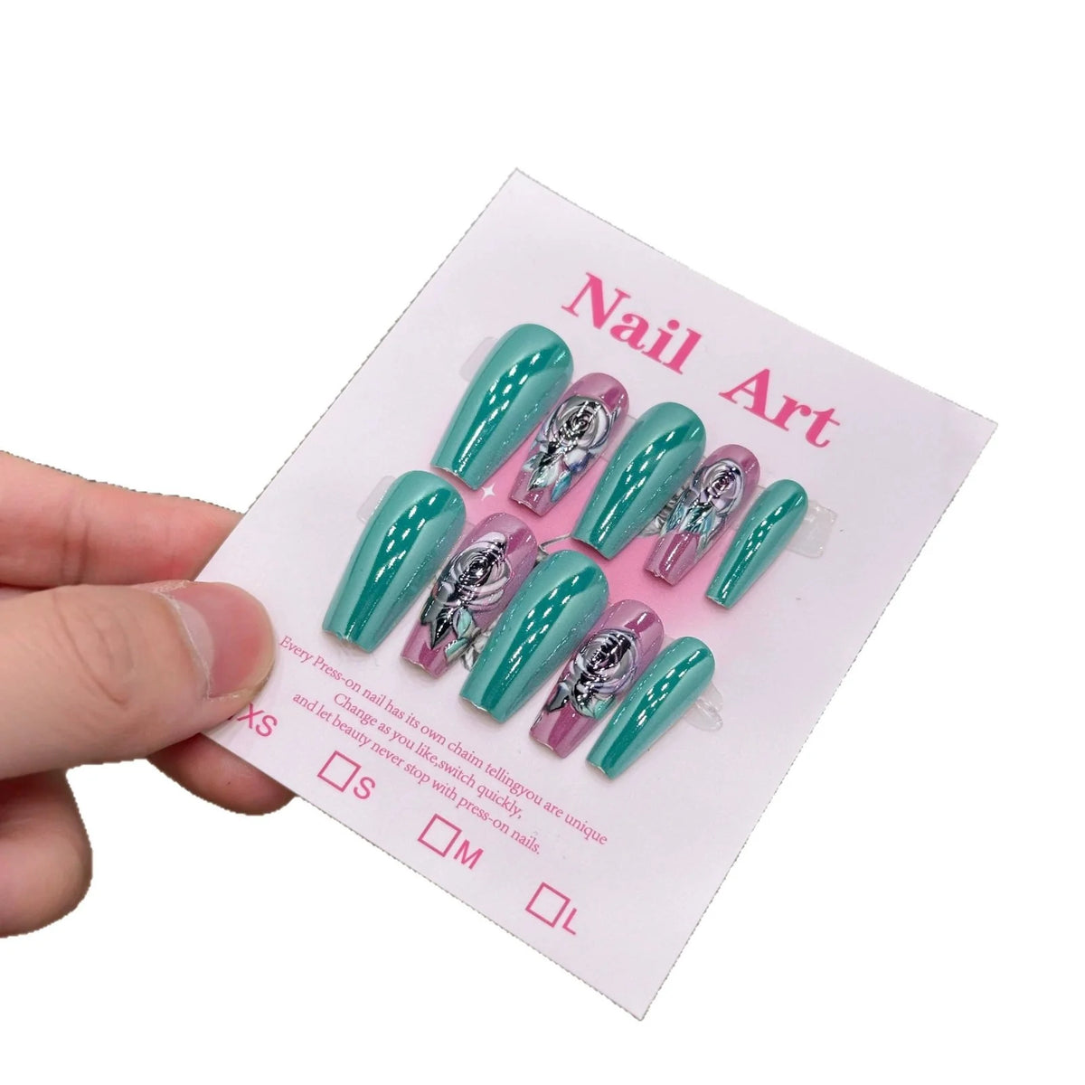 Press-On Nails Floral Design Salon-Quality Set of 24