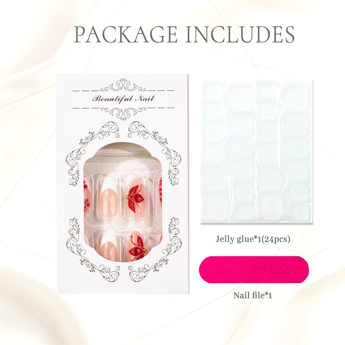 Press-On Nails Floral Design Self-Adhesive & Long-Lasting