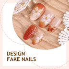 Press-On Nails Floral Design Self-Adhesive & Reusable