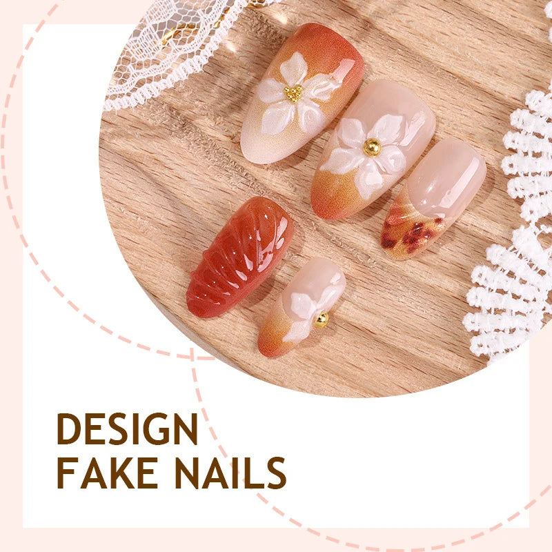 Press-On Nails Floral Design Self-Adhesive & Reusable