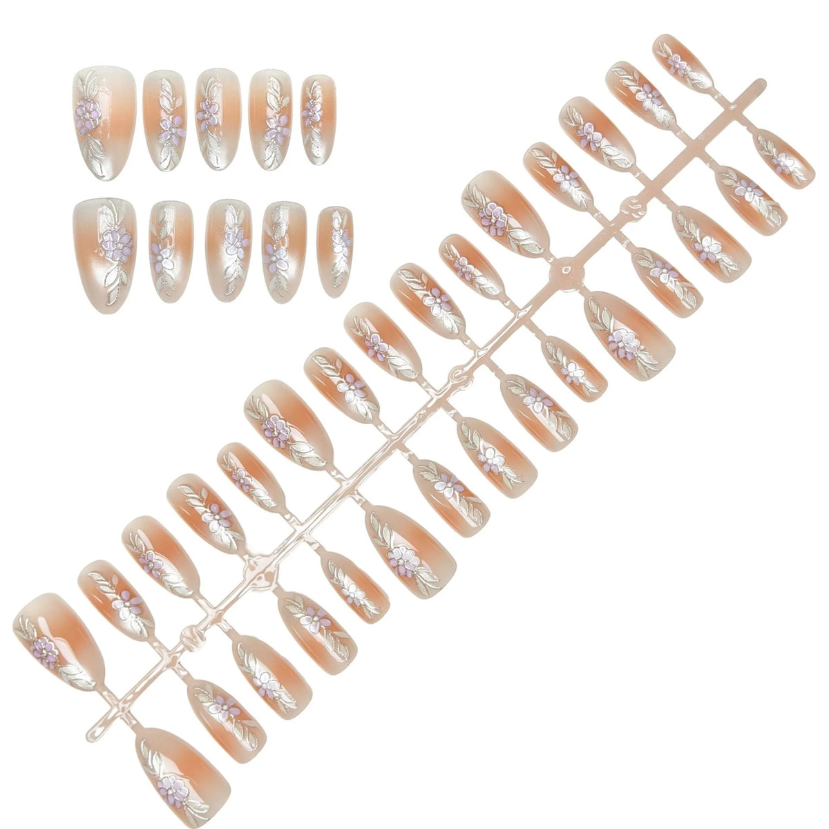 Press-On Nails Floral Design Self-Adhesive & Reusable