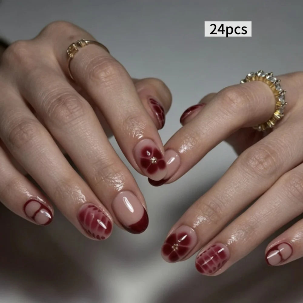 Press-On Nails Floral Design Set of 24