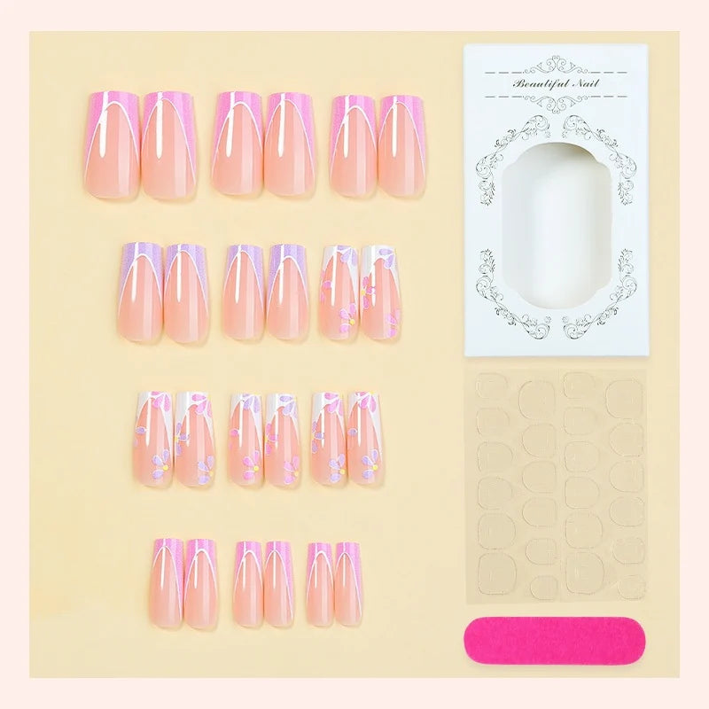 Press-On Nails Floral Design Set of 24