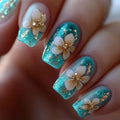 Press-On Nails Floral Design Set of 24 Easy Application